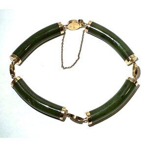 14K Gold & Aventurine Quartz Bracelet With Safety Chain & Chinese Character Desi